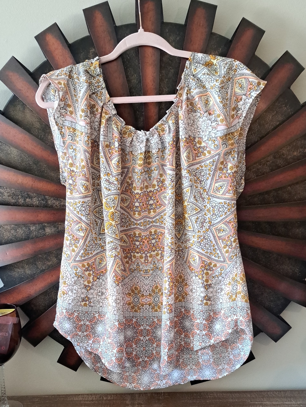 Women’s Lauren ConradBoho Paisley Cap-Sleeve Top in Cream and MustardXL